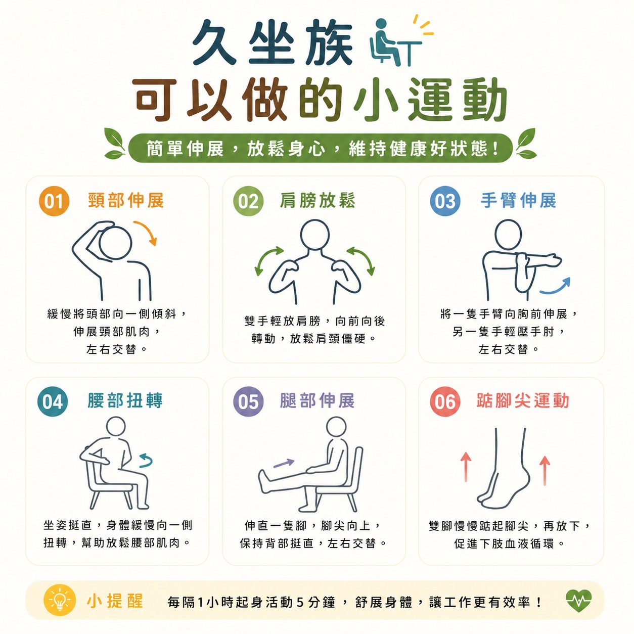 久坐族姿勢與伸展：每小時三分鐘就能開始